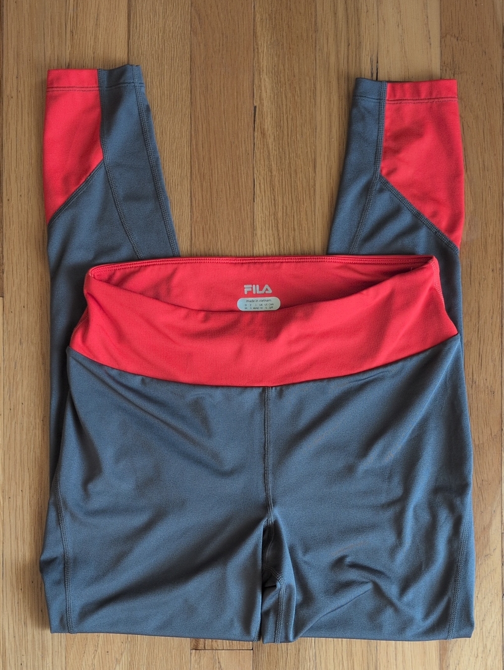 Fila Gray Leggings with Bright Orange Waistband and Accents